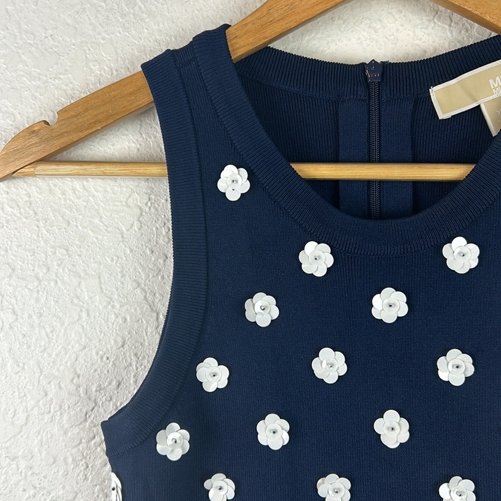 Perfect Michael Kors midi knit sleeveless beaded flower dress XS - Picture 4 of 10